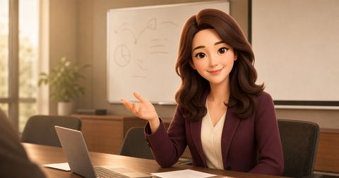 회의에서 의견 말하기 상황 일러스트